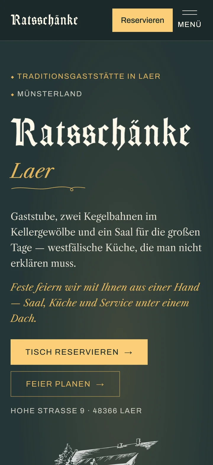 Mobile Ansicht der Website von Ratsschänke Laer