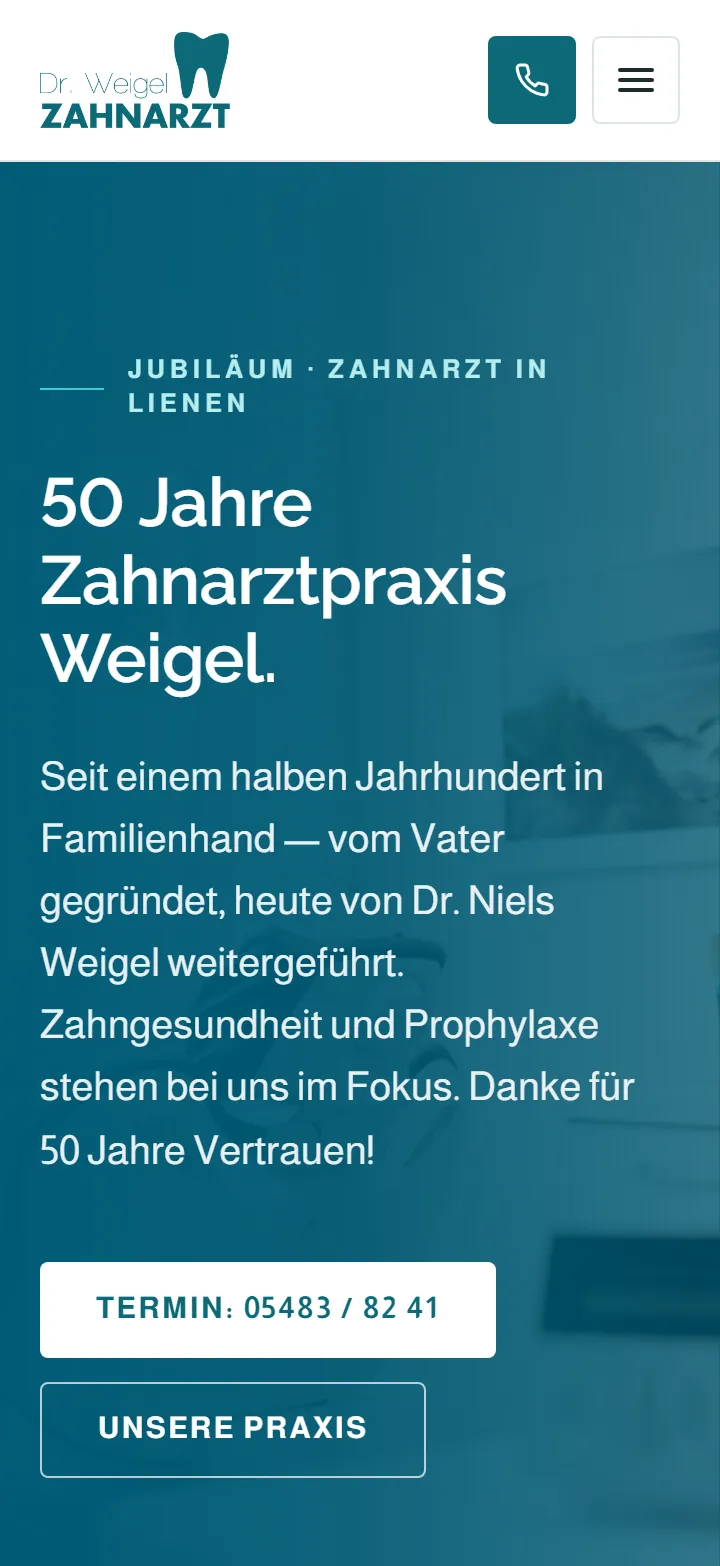 Mobile Ansicht der Website von Zahnarztpraxis Weigel